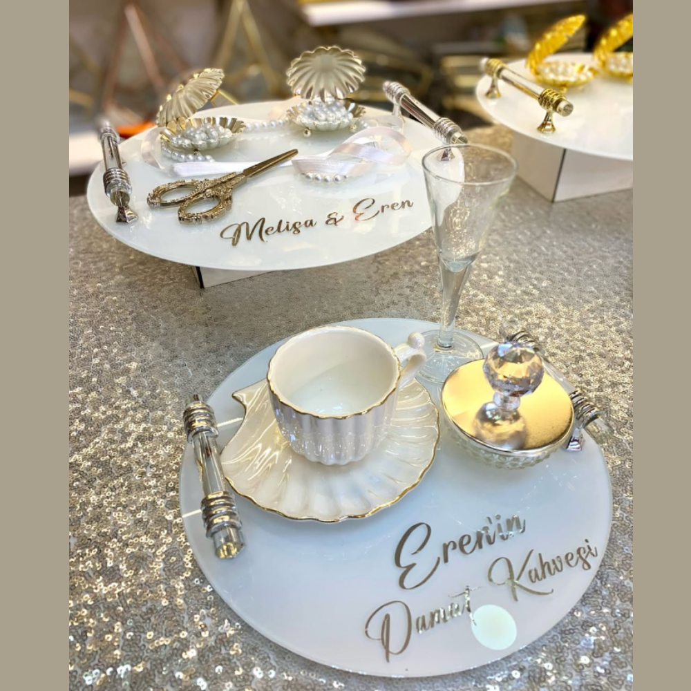 GÜMÜŞ YUVARLAK CAM TEPSİ SETİ