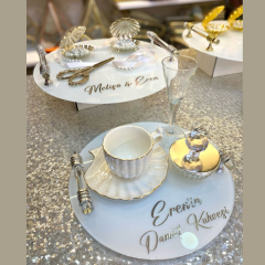 GÜMÜŞ YUVARLAK CAM TEPSİ SETİ