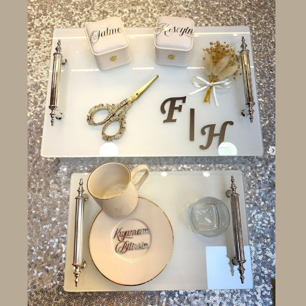 GÜMÜŞ DİKDÖRTGEN CAM TEPSİ SETİ