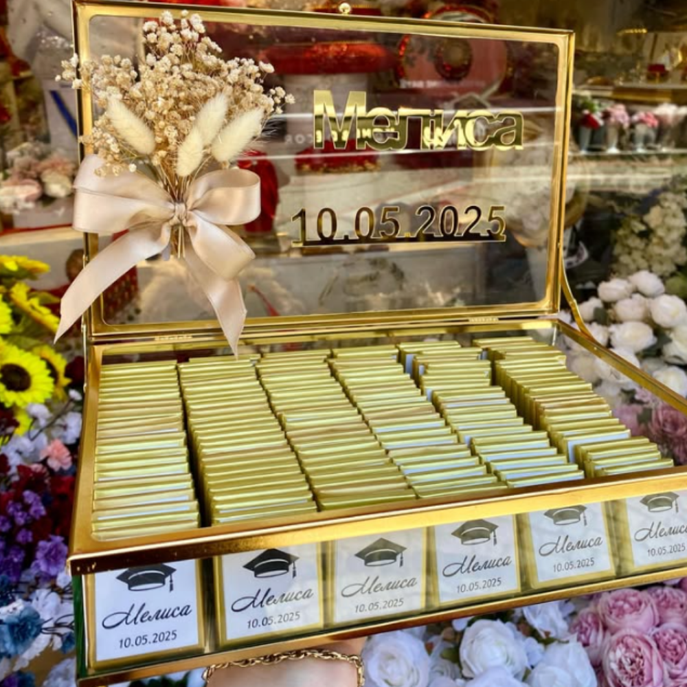 MEZUNİYET BALOSU GOLD KAPAKLI KUTU 250 ADET ÇİKOLATA