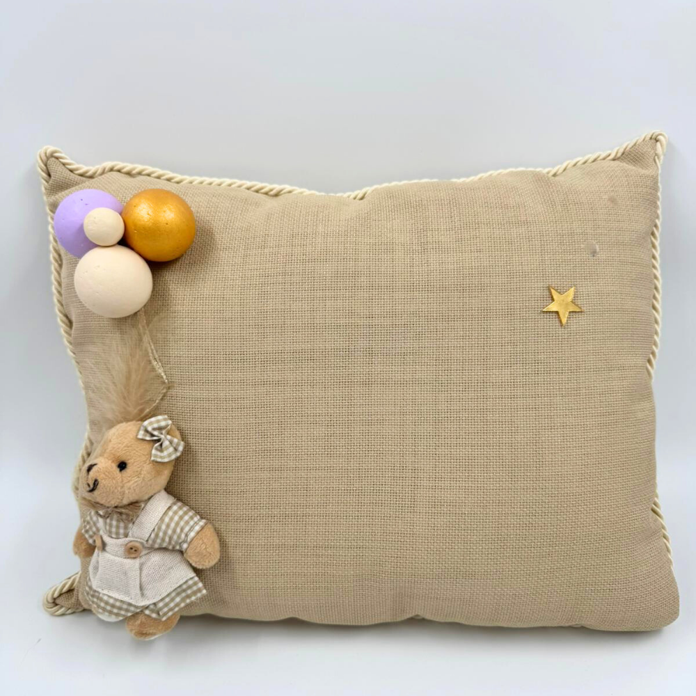 Bubble Ayıcık Takı Yastığı Dikdörtgen Bej