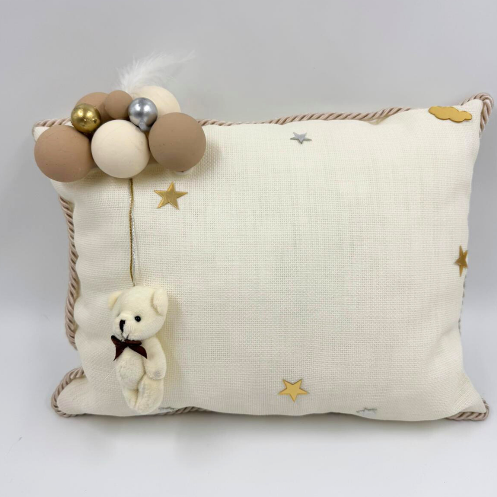 Bubble Ayıcık Takı Yastığı Dikdörtgen Kırık Beyaz- Bej