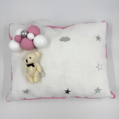 Bubble Ayıcık Takı Yastığı Dikdörtgen Kırık Beyaz- Pembe