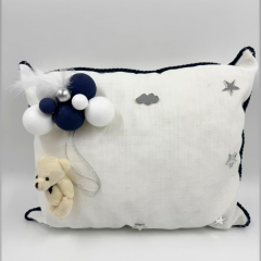 Bubble Ayıcık Takı Yastığı Dikdörtgen Kırık Beyaz- Lacivert