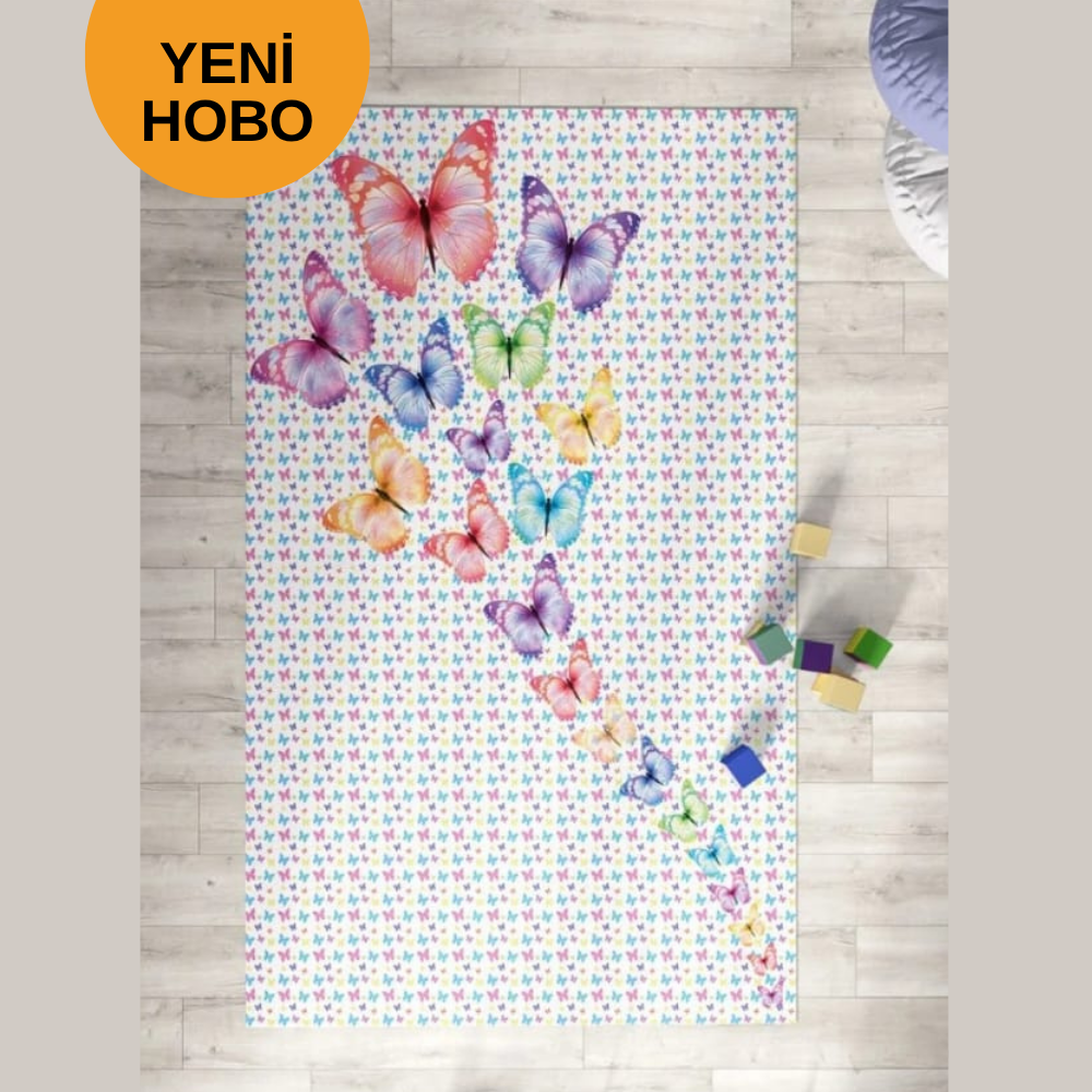 RENKLİ KELEBEKLİ HALI 80X150