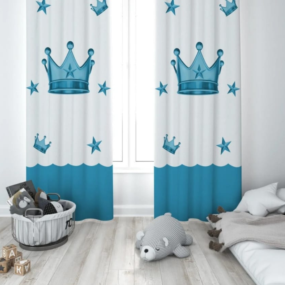MAVİ KRAL TAÇLI ÇOCUK ODASI FON PERDE