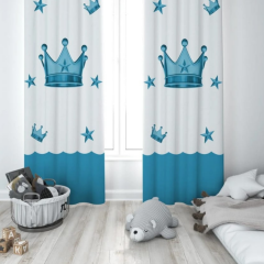 MAVİ KRAL TAÇLI ÇOCUK ODASI FON PERDE