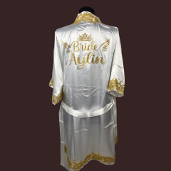 Beyaz Özel Tasarım Sabahlık- Gold Detaylı, İsme Özel
