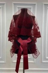 BORDO OYA MODEL DUVAK YÜZ ÖRTÜSÜ SİMLİ TAKIM