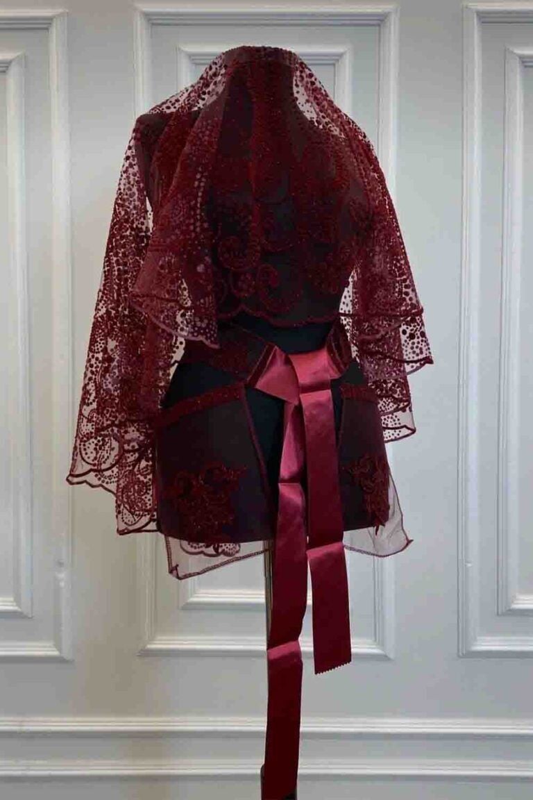 BORDO SAVAROSKİ MODEL DUVAK YÜZ ÖRTÜSÜ SİMLİ TAKIM