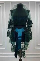 YEŞİL KADİFE SİMLİ ÇİZGİLİ DUVAK