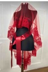 KIRMIZI KADİFE SİMLİ ÇİZGİLİ DUVAK