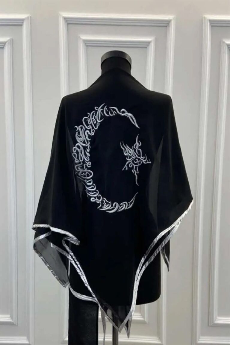 GÜMÜŞ İŞLEMELİ ŞERİTLİ AYYILDIZ SİYAH DUVAK