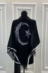 GÜMÜŞ İŞLEMELİ ŞERİTLİ AYYILDIZ SİYAH DUVAK