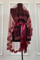 KALPLİ MODEL BORDO YÜZ ÖRTÜSÜ 3’LÜ SET KUTULU DUVAK