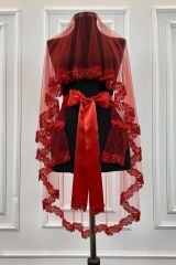 KALPLİ MODEL KIRMIZI YÜZ ÖRTÜSÜ 3’LÜ SET KUTULU