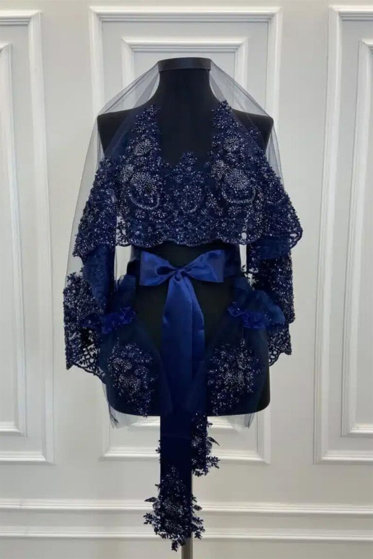 LACİVERT AĞIR BONCUK İŞLEMELİ DUVAK TAKIM