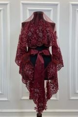 BORDO AĞIR BONCUK İŞLEMELİ DUVAK TAKIM