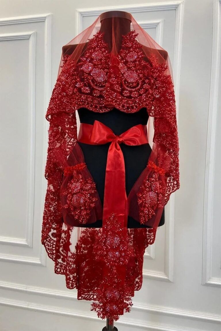 KIRMIZI AĞIR BONCUK İŞLEMELİ DUVAK TAKIM