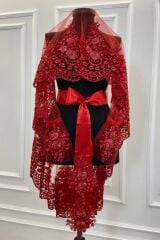 KIRMIZI AĞIR BONCUK İŞLEMELİ DUVAK TAKIM