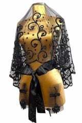 B80 SİYAHYÜZ ÖRTÜSÜ ÇİÇEK TAŞ İŞLEMELİ