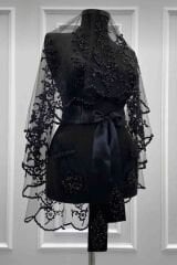 B75 SİYAH DUVAK YÜZ ÖRTÜSÜ ÇİÇEK TAŞ İŞLEMELİ