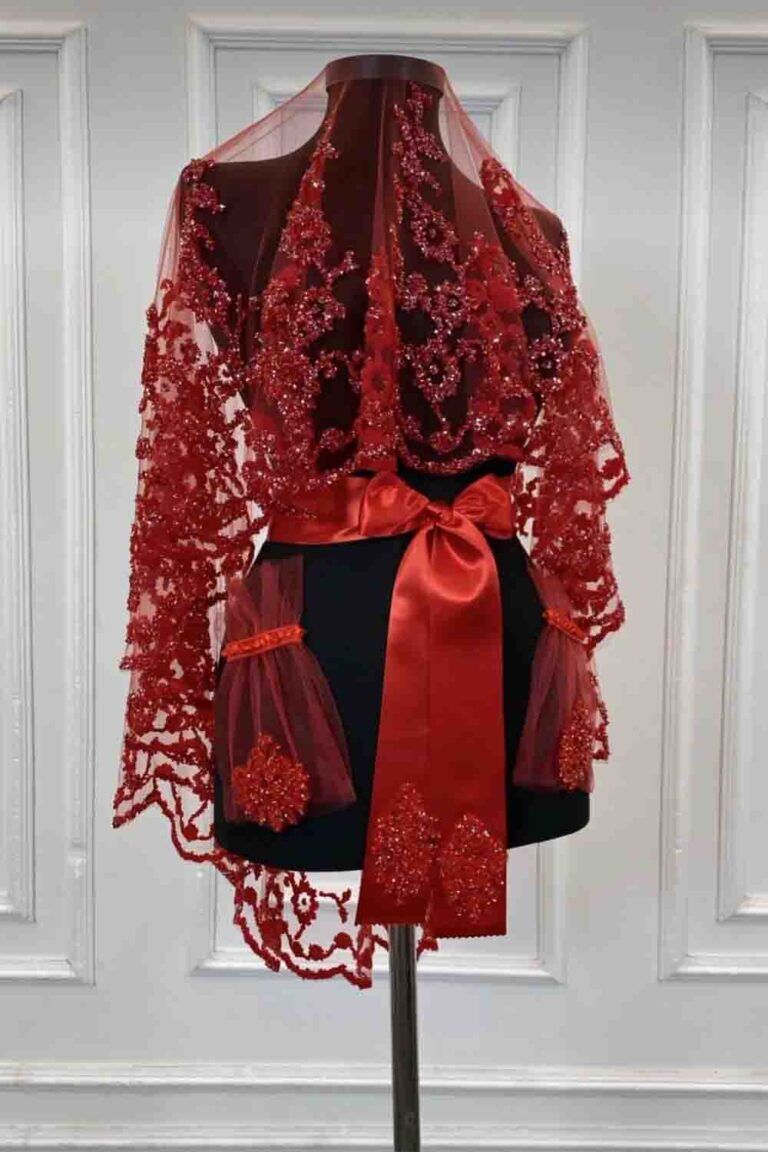 B75 KIRMIZI DUVAK YÜZ ÖRTÜSÜ ÇİÇEK TAŞ İŞLEMELİ