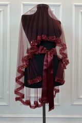 LÜKS YAPRAK MODEL KUTULU DUVAK YÜZ ÖRTÜSÜ BORDO 3’LÜ SET