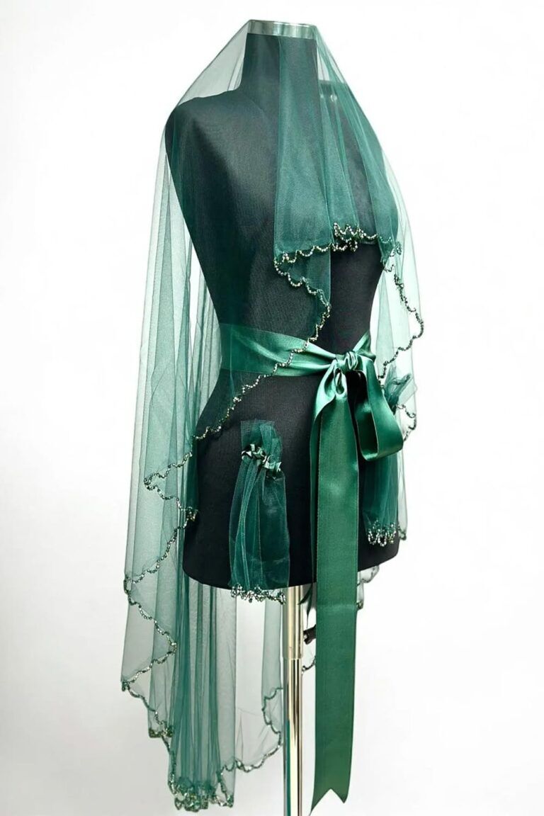 YEŞİL KRİSTAL TAŞLI DUVAK YÜZ ÖRTÜSÜ 3’LÜ TAKIM