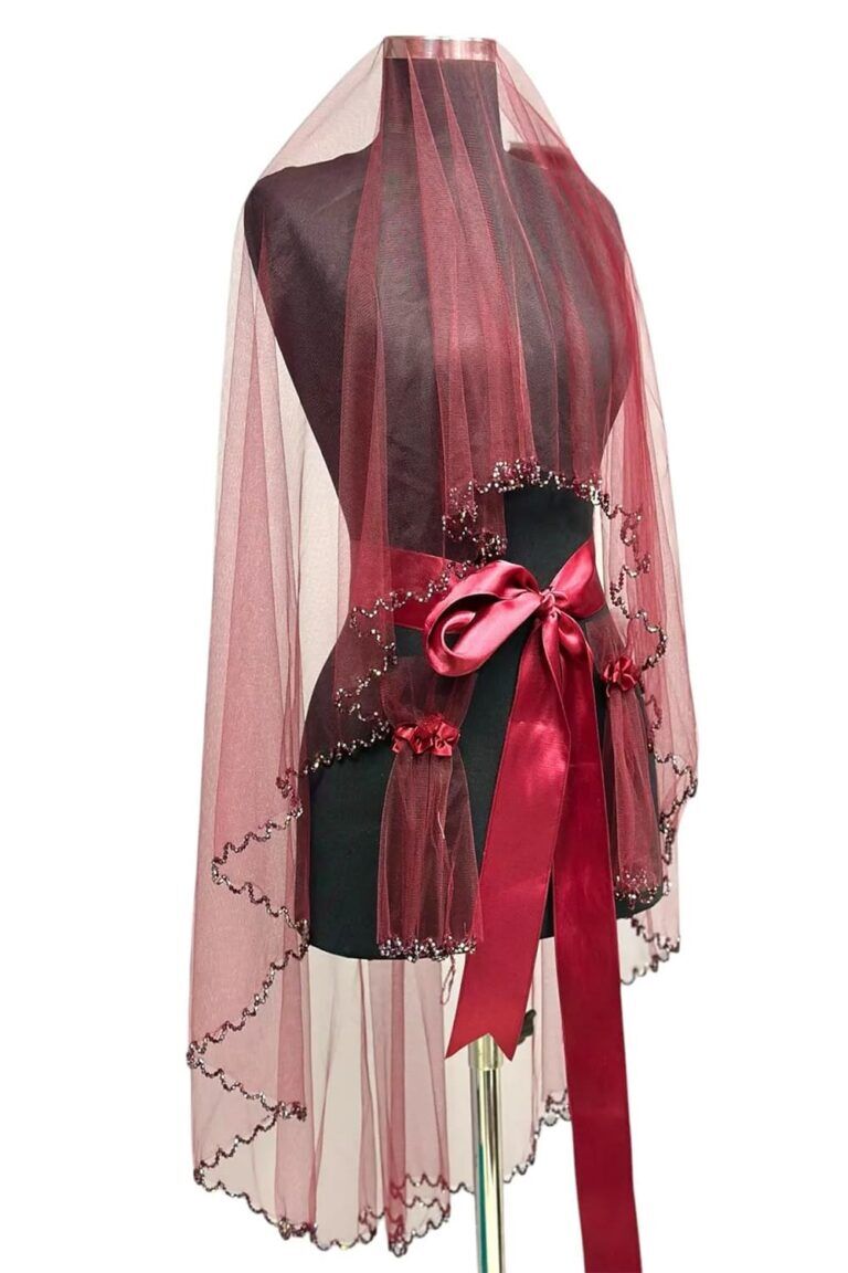 BORDO KRİSTAL TAŞLI DUVAK YÜZ ÖRTÜSÜ 3’LÜ TAKIM