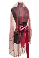 BORDO KRİSTAL TAŞLI DUVAK YÜZ ÖRTÜSÜ 3’LÜ TAKIM