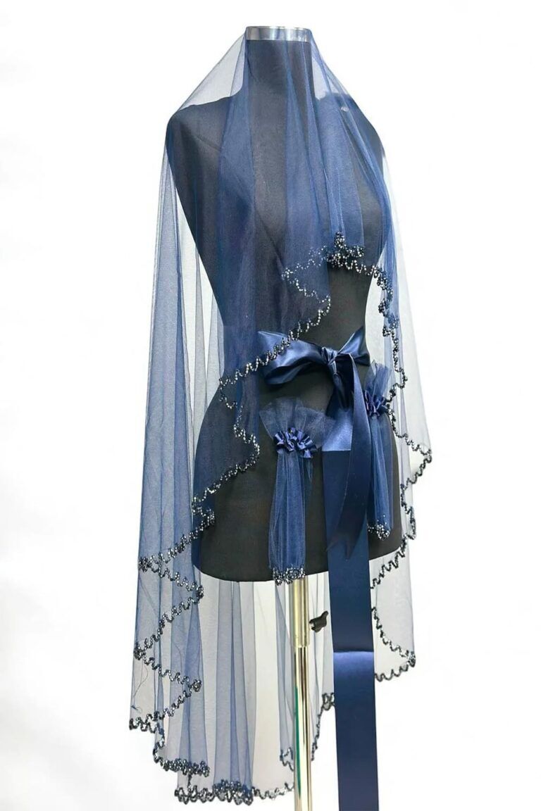 LACİVERT KRİSTAL TAŞLI DUVAK YÜZ ÖRTÜSÜ 3’LÜ TAKIM